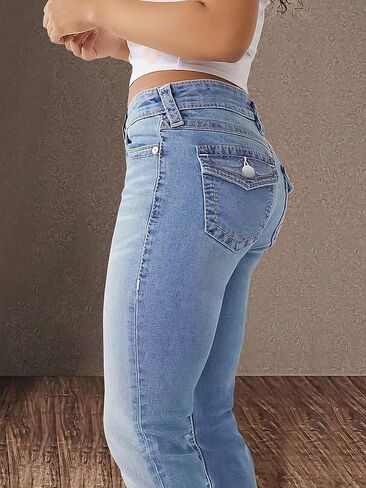 Flamingals Bootcut Jeans for Women High Waist Butt Lifting Dual Button Skinny Straight Leg Jeans Trendy Denim Pants Light Blue 2XL in Kuwait