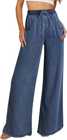 Sidefeel Women's Wide Leg Jeans High Waisted 2025 Summer Drawstring Denim Pants Blue Size 4 Tall in Kuwait