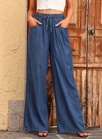 Sidefeel Women's Wide Leg Jeans High Waisted 2025 Summer Drawstring Denim Pants Blue Size 4 Tall in Kuwait