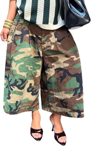 Kwunbwa Women Baggy Camo Cargo Pants High Waist Wide Leg Camouflage Barrel Jeans Bermuda Jean Trousers in Saudi Arabia