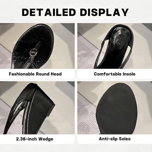 Women's Leather Wedge Flip Flops Trendy Dressy Round Open Toe Slip On Block Heeled Thong Sandals Summer Travel Vacation Beach Clip Toe Slides in Saudi Arabia