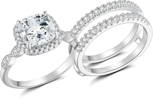 Wedding Ring Sets for Women Silver 18K White 5A Cz Halo Cushion Cut Wedding Bands Bridal Ring Sets Ring Enhancer for Her Size 5-10 in Saudi Arabia
