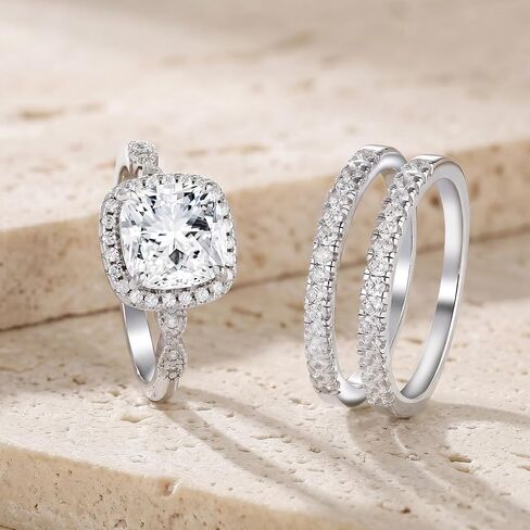 Wedding Ring Sets for Women Silver 18K White 5A Cz Halo Cushion Cut Wedding Bands Bridal Ring Sets Ring Enhancer for Her Size 5-10 in Saudi Arabia
