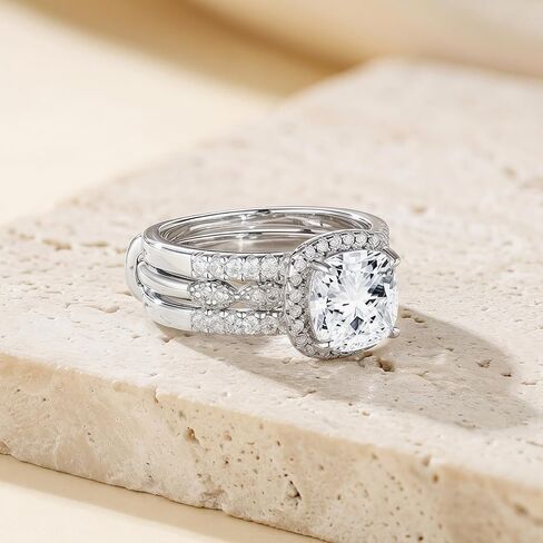 Wedding Ring Sets for Women Silver 18K White 5A Cz Halo Cushion Cut Wedding Bands Bridal Ring Sets Ring Enhancer for Her Size 5-10 in Saudi Arabia