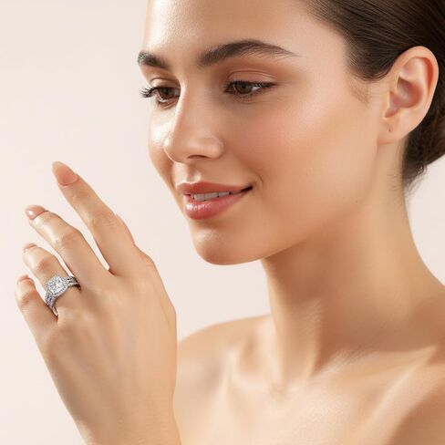 Wedding Ring Sets for Women Silver 18K White 5A Cz Halo Cushion Cut Wedding Bands Bridal Ring Sets Ring Enhancer for Her Size 5-10 in Saudi Arabia