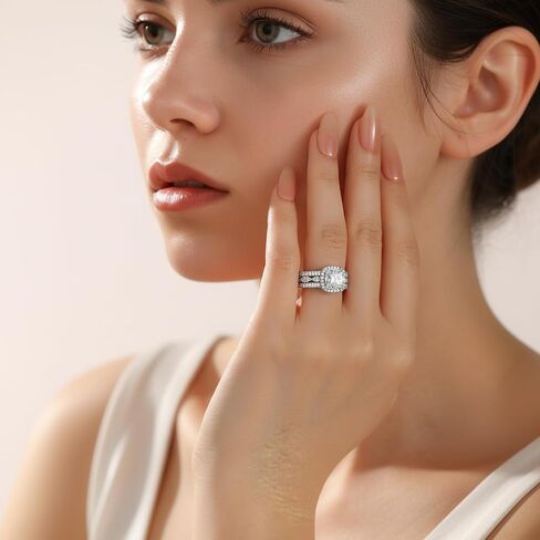 Wedding Ring Sets for Women Silver 18K White 5A Cz Halo Cushion Cut Wedding Bands Bridal Ring Sets Ring Enhancer for Her Size 5-10 in Saudi Arabia