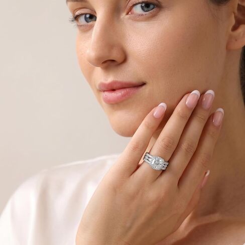 Wedding Ring Sets for Women Silver 18K White 5A Cz Halo Cushion Cut Wedding Bands Bridal Ring Sets Ring Enhancer for Her Size 5-10 in Saudi Arabia