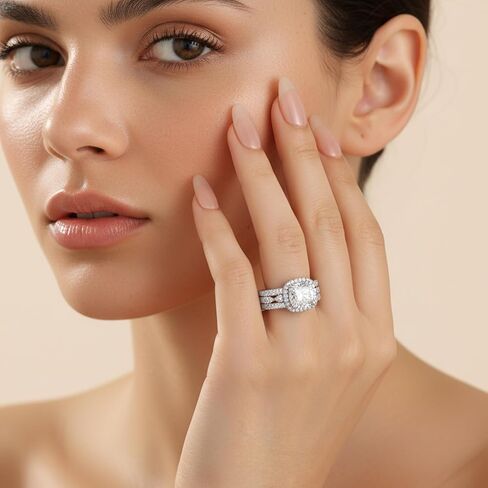 Wedding Ring Sets for Women Silver 18K White 5A Cz Halo Cushion Cut Wedding Bands Bridal Ring Sets Ring Enhancer for Her Size 5-10 in Saudi Arabia