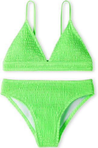 Girls' 2 Piece V Neck Bikini Set Triangle Solid Sport Swimsuit for Beach Green in Saudi Arabia