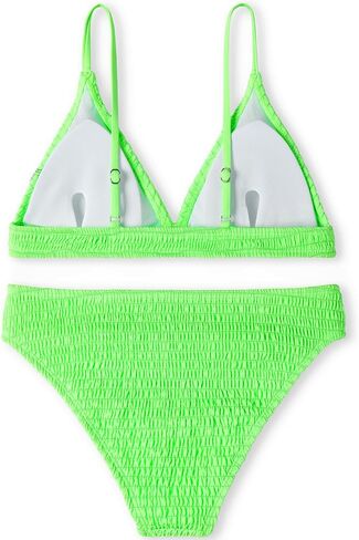 Girls' 2 Piece V Neck Bikini Set Triangle Solid Sport Swimsuit for Beach Green in Saudi Arabia