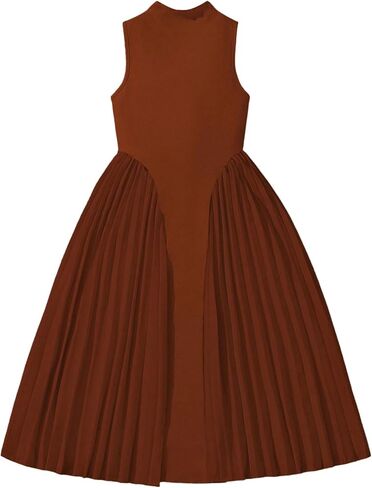 OYOANGLE Girl's Sleeveless Pleated Formal Dress A-Line Mock Neck Going Out Flowy Sundress Party Dress in Kuwait