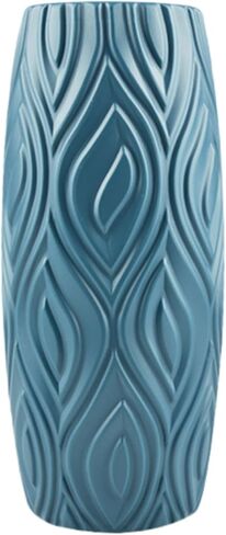 1PC Nordic Style Plastic Vase | Creative Geometric Pattern, Glaze-Like, Shatterproof for Fresh Dried Flowers, Cylinder Shape (Blue) in Kuwait
