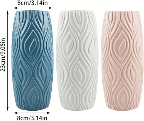 1PC Nordic Style Plastic Vase | Creative Geometric Pattern, Glaze-Like, Shatterproof for Fresh Dried Flowers, Cylinder Shape (Blue) in Kuwait