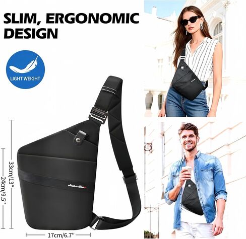 Anti-Theft Crossbody Bag for Women & Men - Pickpocket Proof Lockable Zipper, RFID Blocking, Hidden Pockets & Slash-Resistant Slim Sling Bag For Travel (Black) in Saudi Arabia