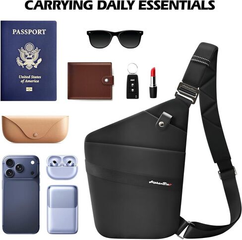 Anti-Theft Crossbody Bag for Women & Men - Pickpocket Proof Lockable Zipper, RFID Blocking, Hidden Pockets & Slash-Resistant Slim Sling Bag For Travel (Black) in Saudi Arabia