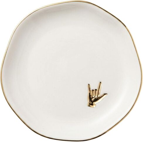 InnoBeta ASL Gifts, I Love You Sign Decorative Trinket Dish, 4.75" Handcrafted Ceramic Ring Dish with Gold Trim, Birthday Gifts for Women in Kuwait