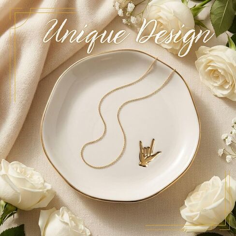 InnoBeta ASL Gifts, I Love You Sign Decorative Trinket Dish, 4.75" Handcrafted Ceramic Ring Dish with Gold Trim, Birthday Gifts for Women in Kuwait