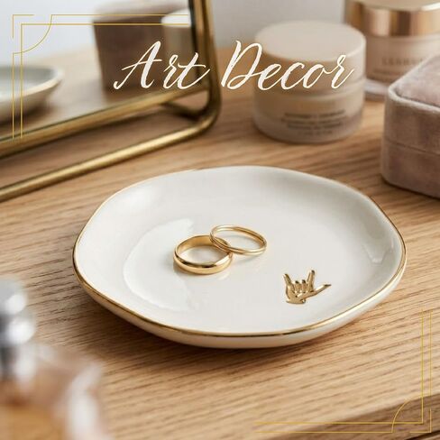 InnoBeta ASL Gifts, I Love You Sign Decorative Trinket Dish, 4.75" Handcrafted Ceramic Ring Dish with Gold Trim, Birthday Gifts for Women in Kuwait
