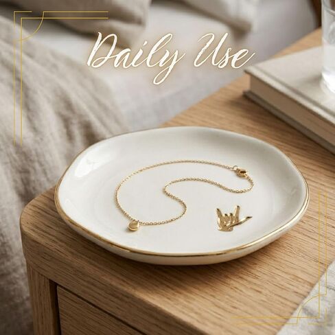 InnoBeta ASL Gifts, I Love You Sign Decorative Trinket Dish, 4.75" Handcrafted Ceramic Ring Dish with Gold Trim, Birthday Gifts for Women in Kuwait