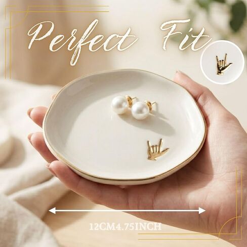 InnoBeta ASL Gifts, I Love You Sign Decorative Trinket Dish, 4.75" Handcrafted Ceramic Ring Dish with Gold Trim, Birthday Gifts for Women in Kuwait