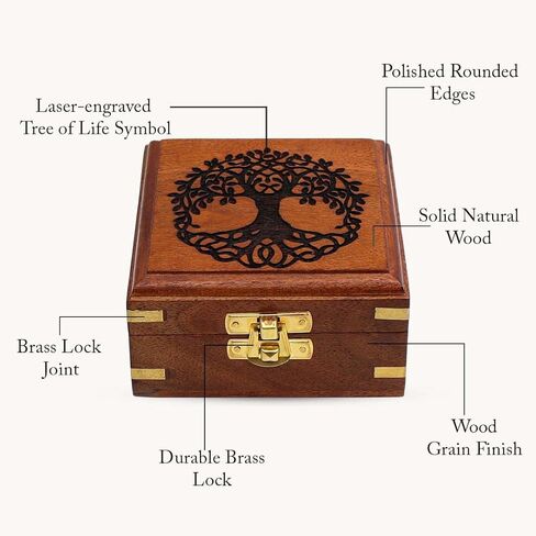 DOLLOND & CO. Handmade Wooden Tree of Life Box, Brass Inlay Jewellery & Keepsake Organizer, Brown Vintage Storage Box for Crystals & Gifts, 10 x 10 x 5.5 cm (Without Customisation) in Saudi Arabia