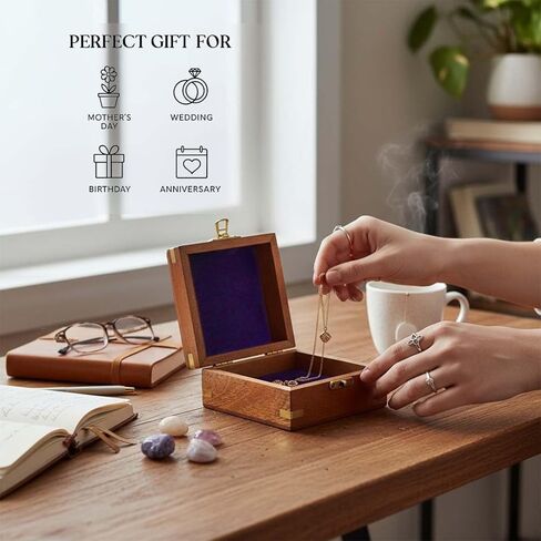 DOLLOND & CO. Handmade Wooden Tree of Life Box, Brass Inlay Jewellery & Keepsake Organizer, Brown Vintage Storage Box for Crystals & Gifts, 10 x 10 x 5.5 cm (Without Customisation) in Saudi Arabia