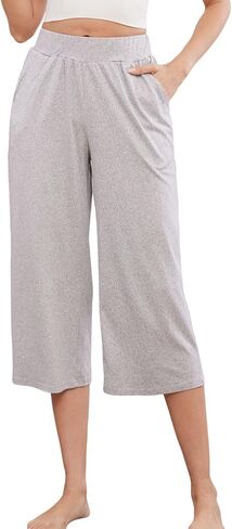 Inadays Women's Capri Yoga Pants Cozy Wide Legs Cropped Capri with Pockets Solid Sweatpants Lounge Jogger Pants in Saudi Arabia