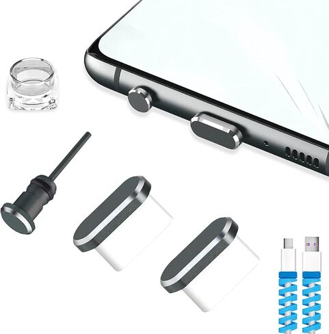 USB C Dust Plugs Charging Port Cover Caps with Cable Protectors 2 PCS Compatible with iPhone 16 15 Pro Max Samsung Galaxy S25/S24/S23/S22/S21/S20+ Ultra/Z Flip 6/Z Fold 6 Pixel OnePlus (Black) in Kuwait