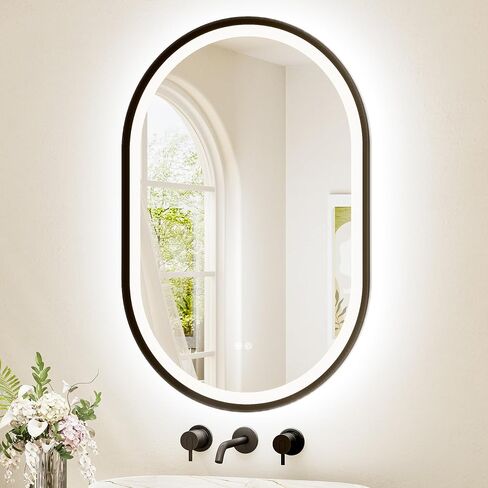 TETOTE Oval Led Lighted Bathroom Mirror Matte Black Frame 24" x 36" Front and Backlit Oval Light up Vanity Mirror with Lights, 3 Color Illuminated Dimmable Anti Fog Wall Mount, IP54 CRI 90+ in Saudi Arabia