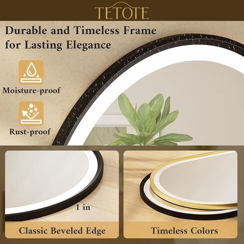 TETOTE Oval Led Lighted Bathroom Mirror Matte Black Frame 24" x 36" Front and Backlit Oval Light up Vanity Mirror with Lights, 3 Color Illuminated Dimmable Anti Fog Wall Mount, IP54 CRI 90+ in Saudi Arabia