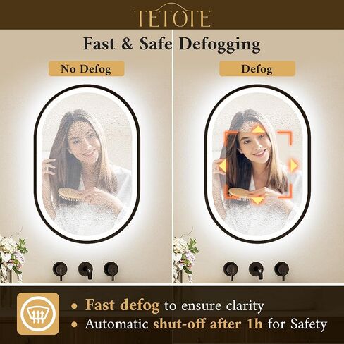 TETOTE Oval Led Lighted Bathroom Mirror Matte Black Frame 24" x 36" Front and Backlit Oval Light up Vanity Mirror with Lights, 3 Color Illuminated Dimmable Anti Fog Wall Mount, IP54 CRI 90+ in Saudi Arabia