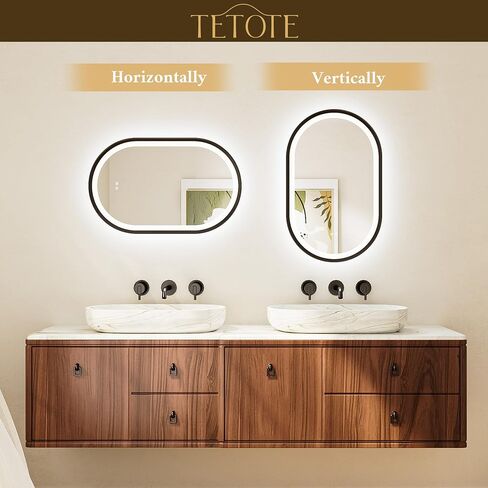 TETOTE Oval Led Lighted Bathroom Mirror Matte Black Frame 24" x 36" Front and Backlit Oval Light up Vanity Mirror with Lights, 3 Color Illuminated Dimmable Anti Fog Wall Mount, IP54 CRI 90+ in Saudi Arabia