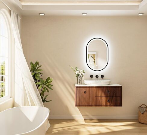 TETOTE Oval Led Lighted Bathroom Mirror Matte Black Frame 24" x 36" Front and Backlit Oval Light up Vanity Mirror with Lights, 3 Color Illuminated Dimmable Anti Fog Wall Mount, IP54 CRI 90+ in Saudi Arabia