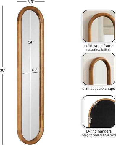 Kate and Laurel Talma Modern Slim Panel Wall Mirror, 9 x 36, Natural Wood, Transitional Narrow Mirror for Use as Versatile Entryway or Bedroom Wall Decor in Kuwait