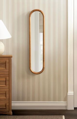 Kate and Laurel Talma Modern Slim Panel Wall Mirror, 9 x 36, Natural Wood, Transitional Narrow Mirror for Use as Versatile Entryway or Bedroom Wall Decor in Kuwait