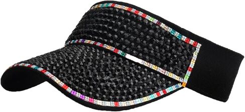 Bling Visor Shiny Rhinestones Sport Sun Adjustable Summer Cap Visor Caps for Women Men in Kuwait