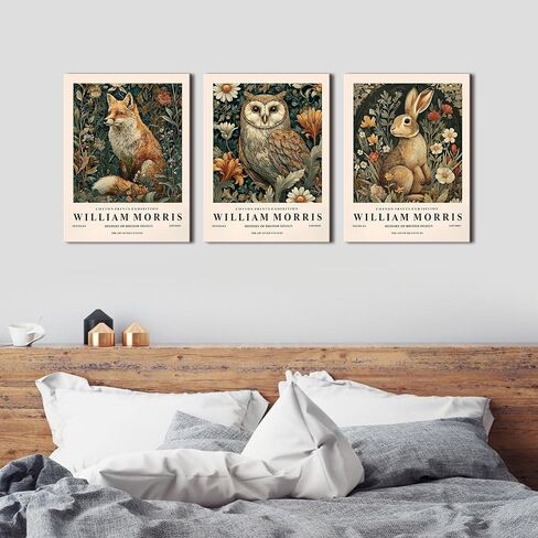 William Morris Wall Art Decor Vintage Animal Canvas Prints for Living Room Nature Floral Painting Poster Rabbit Owl Fox Pictures Green Botanical Canvas Artwork for Kitchen Home Decoration 12x16" 3Pcs in Saudi Arabia