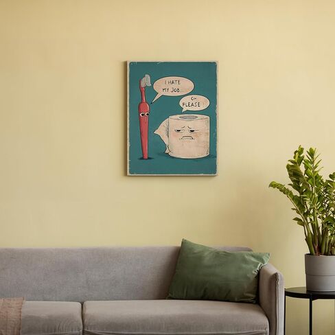 QICLM Funny Bathroom Wall Art, I Hate My Job Oh Please Funny Toothbrush and Toilet Paper Canvas Wall Art Poster for Vintage Bathroom Restroom Decor, Beautiful 11x14 Inch Framed in Kuwait