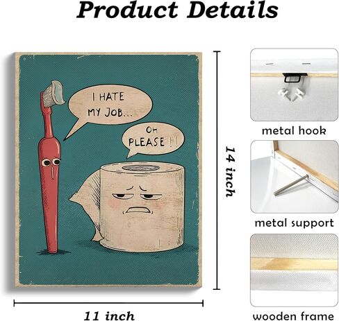 QICLM Funny Bathroom Wall Art, I Hate My Job Oh Please Funny Toothbrush and Toilet Paper Canvas Wall Art Poster for Vintage Bathroom Restroom Decor, Beautiful 11x14 Inch Framed in Kuwait