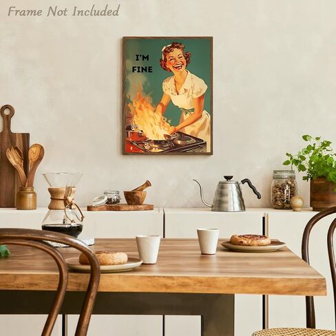 Dazzlewall Funny Kitchen Wall Art, Vintage Wall Decor 50s Poster with Happy Housewife Decors for Home Bedroom Dining Room 12×16 in Unframed in Saudi Arabia