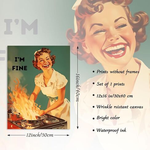 Dazzlewall Funny Kitchen Wall Art, Vintage Wall Decor 50s Poster with Happy Housewife Decors for Home Bedroom Dining Room 12×16 in Unframed in Saudi Arabia