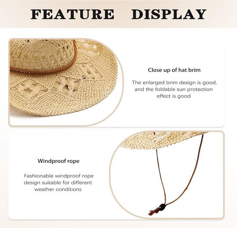 Straw Cowboy Hats Cowgirl Hat Foldable Wide Brim Cowboy Hat for Women/Men Travel Vacation Beach Sun Hats in Saudi Arabia