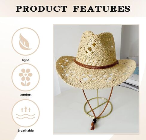 Straw Cowboy Hats Cowgirl Hat Foldable Wide Brim Cowboy Hat for Women/Men Travel Vacation Beach Sun Hats in Saudi Arabia