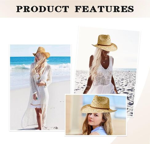 Straw Cowboy Hats Cowgirl Hat Foldable Wide Brim Cowboy Hat for Women/Men Travel Vacation Beach Sun Hats in Saudi Arabia