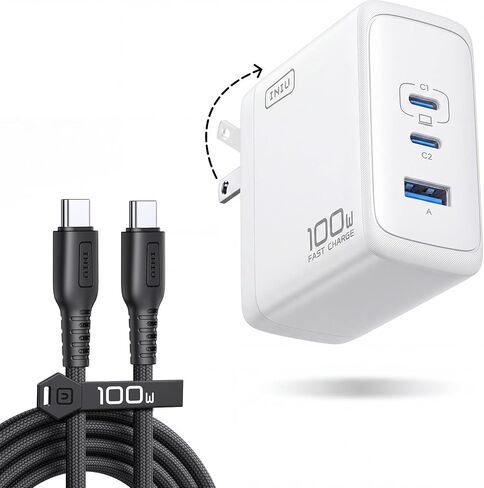 INIU 100W USB C Charger, 3-Port GaN Fast Charging Block with 5ft USBC Cable | 30% Smaller, Foldable Plug, GaN Tech, Multi Port, Travel Laptop Charger for MacBook Pro Air Neo, iPhone 17, Samsung, Dell etc in Saudi Arabia