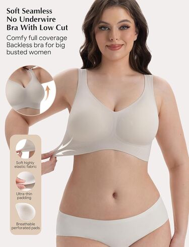 Backless Minimizer Bras for Women Full Coverage Low Back Wireless Pushup Bra No Underwire Seamless Everyday Bra Comfy No Wire in Kuwait