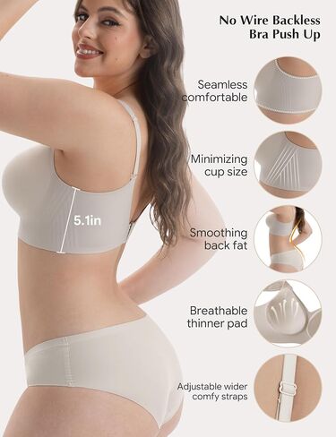 Backless Minimizer Bras for Women Full Coverage Low Back Wireless Pushup Bra No Underwire Seamless Everyday Bra Comfy No Wire in Kuwait