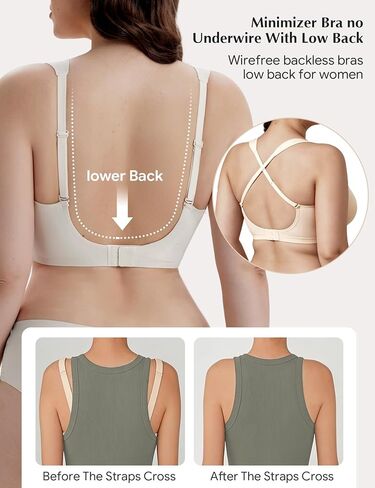 Backless Minimizer Bras for Women Full Coverage Low Back Wireless Pushup Bra No Underwire Seamless Everyday Bra Comfy No Wire in Kuwait