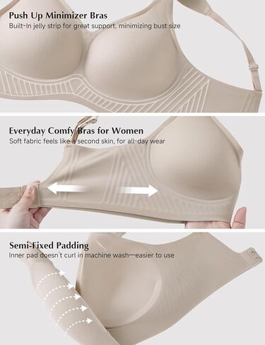 Backless Minimizer Bras for Women Full Coverage Low Back Wireless Pushup Bra No Underwire Seamless Everyday Bra Comfy No Wire in Kuwait