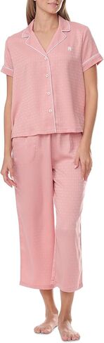 Tommy Hilfiger Women's Short Sleeve Notch Top and Cropped Pant Pajama Set in Kuwait